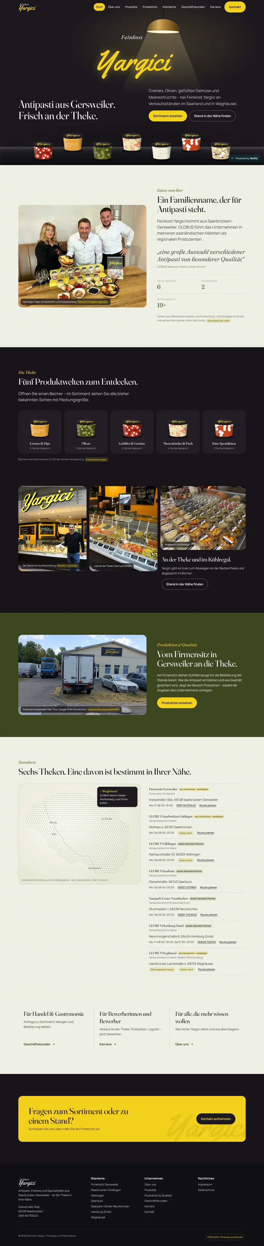 Vollständige Startseite der Feinkost-Yargici-Website